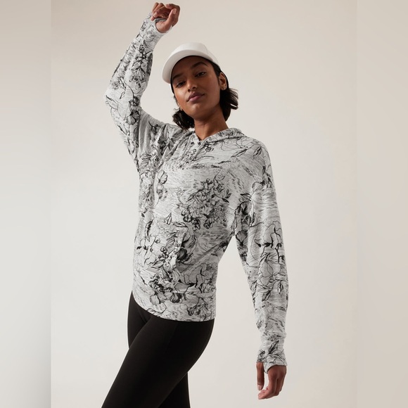 **Athleta Balance Hoodie Sweatshirt - Eden Floral Grey - Picture 7 of 9